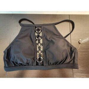 NWT Adore Me Black Keyhole Swim Top Size M Biker Metal‎ Rings Womens